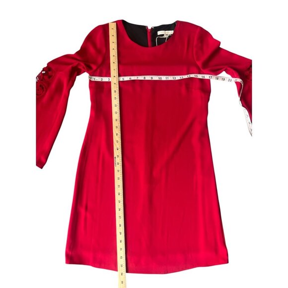 NWT Mika Mindel Cherry Red Lace Bell Sleeve Zip Back Cindy Dress XS Reg. $169 - Picture 11 of 12
